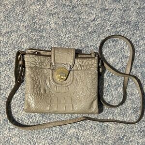 Brahmin Taupe Crocodile-Embossed Crossbody Leather Bag